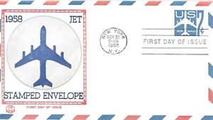New Listing1958 Air Mail FDC, #UC33, 7c Blue Jet, Tri Color