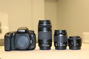 Canon EOS 7D Mark II 20.2MP Digital SLR Camera 18-55mm 75-300mm 50mm (3 LENSES )