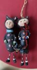 VTG Lori Mitchell Cat Devil And Cat Witch Folk Art Figurines Halloween Ornaments