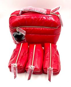 Estee Lauder  Fluffy Train Case Bag + 3 Little  Bags  with Handle ~ Red