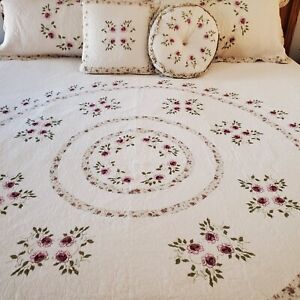 New ListingKING Quilted Bedspread SET Cottage Chic 2 Shams 2 Decorative Pillows Embroidered