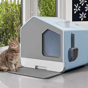 Extra Large Enclosed Cat Litter Box with Mat and Litter Scoop Anti-Splashing