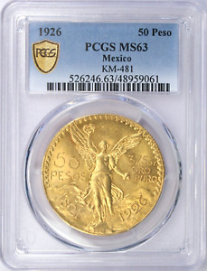 1926 Mexico 50 Pesos Gold Coin, PCGS MS63, Choice Uncirculated, KM-481