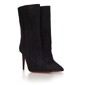 CHRISTIAN LOUBOUTIN 1495$ Black Suede Astrilarge 100 Mid Calf Boots