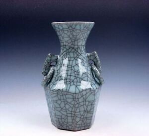 New ListingVintage Crackle Celadon Hand Crafted Unique Shaped Vase w/ 2 Handles #08151911