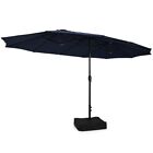 15' Double-Sided Twin Durable Polyester Umbrella Pool Outdoor Patio Crank & Base
