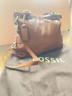 Fossil Satchel Purse Leather Handbag, Size Large  Brown