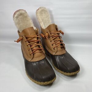 LL Bean Women's Brown Leather Lace Up Round Toe Ankle Duck Boots Size 8 M USA