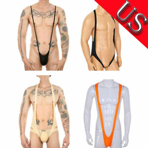 US Mens Mankini Thong Swimsuit Jockstrap Bodysuit Suspender Wrestling Singlet