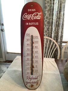 Antique Coca Cola 1940s-50s Metal Cigar Thermometer
