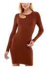 NO COMMENT Womens Brown Knit Fitted Chain Long Sleeve Sweater Dress Juniors XL