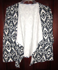Weekends By Chico's 3 L XL Open Knit Cardigan Sweater Jacket Topper Ethnic Print