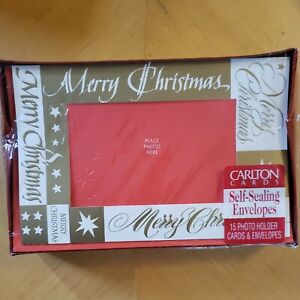 15 Photo Holder Christmas Greeting Cards Box Gold White Stars Self Seal Envelope