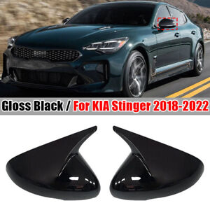 For KIA Stinger 2018-2022 2X Gloss Black OX Horn Rearview Side Mirror Cover Trim (For: 2022 Kia)