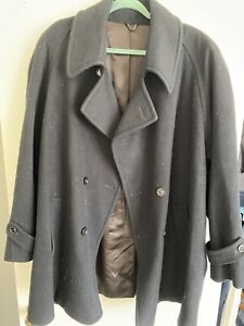 Vintage John Weitz Wool Button Long Trench Coat Black Mens 48
