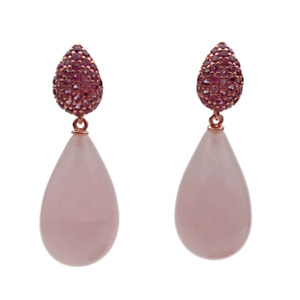 Natural Rose Quartz Teardrop Shape Dangle Cz pave Stud Earrings Gemstone Jewelry