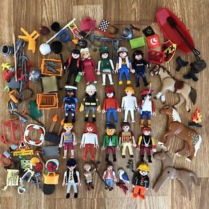 PLAYMOBIL Lot 18 Figures, owl, baby raccoon, kids adults, weapons, accessories!!