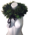 Fab Vintage Dark Green Ostrich Feather Ribbon Tie Round Diva Neck Collar Scarf