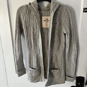 Hollister Y2K Knit Babydoll Cardigan Sweater S Twilight Preppy Cable Knit Hood