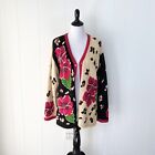 STORYBOOK KNITS Womens Brown Black Pink Hibiscus Leopard Sweater Cardigan Sz 1X