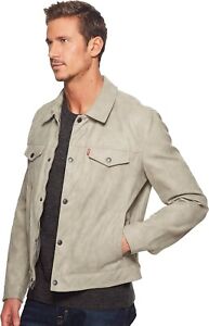 **** Levi's Faux Leather Classic Trucker Jacket Size S In Light Grey (New) ****