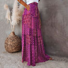 Bohemian Skirt Patchwork Long Sirt Boho Ethnic Print Maxi Vintage A-line Pleated