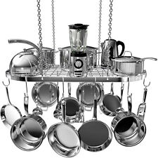 Hanging Pot Rack Pans Stainless Steel Metal Oval Cookware Kitchen Hanger Decor