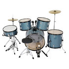 Full Size Adult Stainless Steel  Drum Set 5-Piece Black with Stool Pedal Sticks