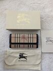 Burberry Classic Check Women Beige Brown Haymarket Leather Purse Wallet with Box