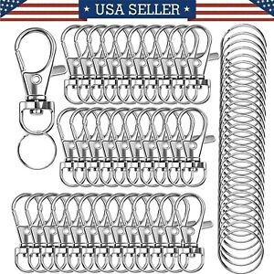 50pcs Swivel Snap Hooks with Key Rings Metal Lobster Claw Clasps for Keychain