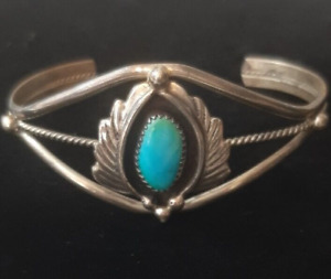 Old Pawn Billy Slim Vintage Native American Navajo Turquoise Bracelet Sterling