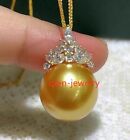 Huge AAAA 16mm Perfect Round gold south sea  Shell Pearl Pendant 14k gold