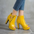 Women's Hollow Out Ankle Boots Sandals Peep Toe Block High Heels Slim Shoes Plus