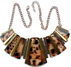Jewelry Necklace Gold Tone Chain Cheetah Leopard Print Animal Bib B31