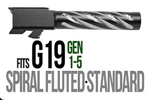 Glock 19 Spiral Fluted Black DLC Barrel 9mm G19 Slide Part Custom Gen 3 4 5