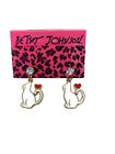 Betsey Johnson White Cat Red Heart Rhinestone Earrings-NWOT