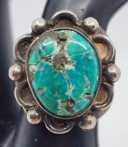 Old Pawn Vintage Native American Sterling Silver Turquoise Ring Size 8