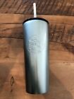 STARBUCKS 2022 GREEN GLITTER OMBRE 16 oz METAL COLD CUP TRAVEL TUMBLER STRAW NEW