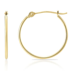 14K Real Solid Gold Shiny Polished 1mm Thin Creole Hoop Earrings All Sizes
