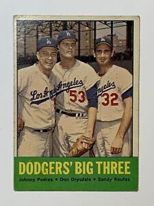 1963 Topps #412 Dodgers’ Big Three**Podres, Drysdale & Koufax**R