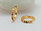 18K Gold Plated Multi-Color Cubic Zirconia Mini Hoop Earrings for Kids or Adults