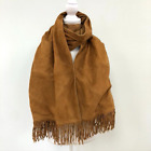 Ultimo Scarf Shawl Wrap Rectangle Womens Large Beige Suede Leather Patch Quilted