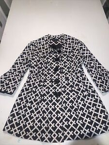 Eden Court Geometric Bell Sleeve Coat Jacket Womens Black/White Button Up/Sz Sm