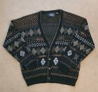 Vintage Expressions Men's Cardigan Sweater Geometric Brown Diamond Size XL 90s