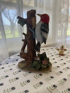 Redheaded Woodpecker Figurine Ceramic 8.75
