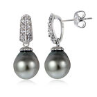 Sterling Silver 11mm Tahitian Cultured Pearl & White Topaz Loop Drop Earrings