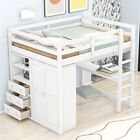 Wood Full Size Loft Bed w/ Built-in Wardrobe/Desk/Storage Shelve & Drawers White