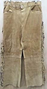 Old West Men's Tan Suede Pants Size 38 x 33 with Side Fringe