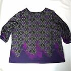 Susan Graver Shirt Womens 3X Tunic Top Blouse Purple Ornate Pullover Plus Size