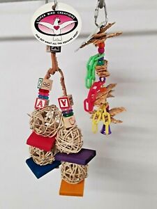 Bird toys cockatiel parakeet blocks beads wood chain weaved bell lot of 2